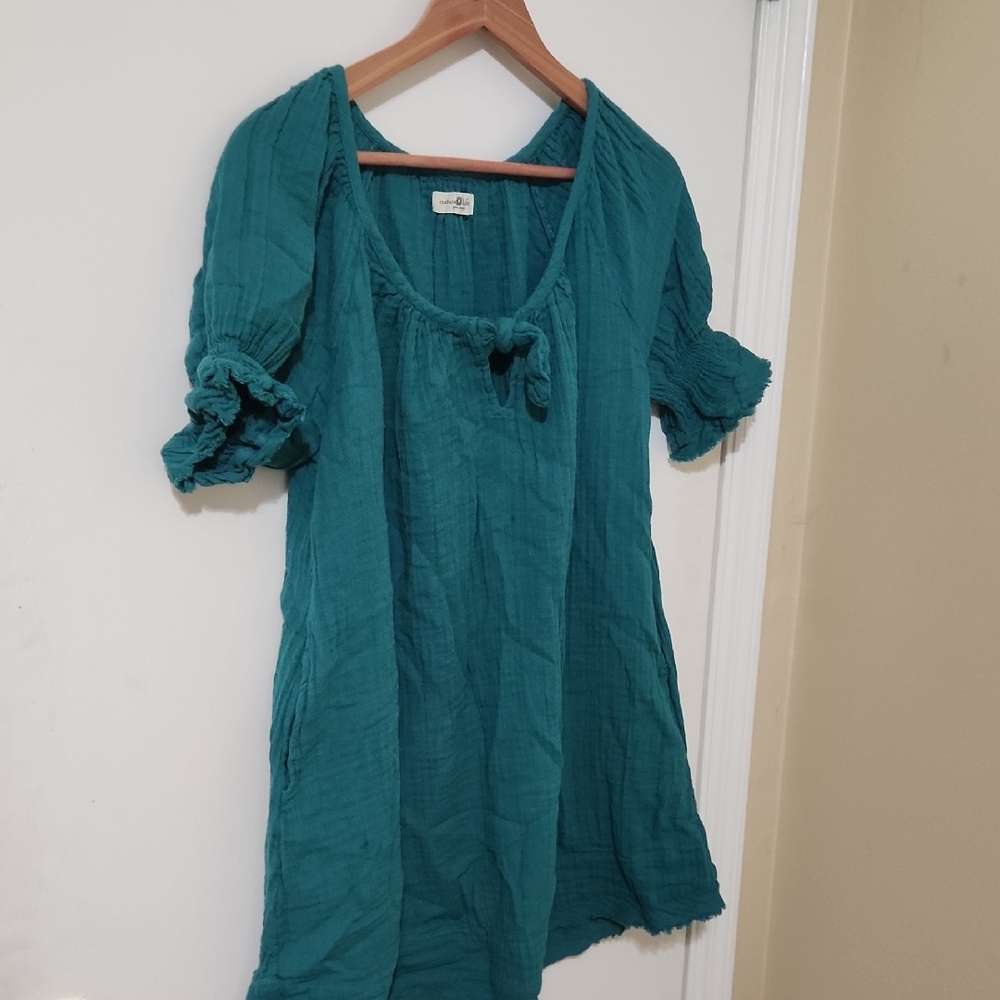 NATURAL LIFE Teal Gauze Peasant Tunic
